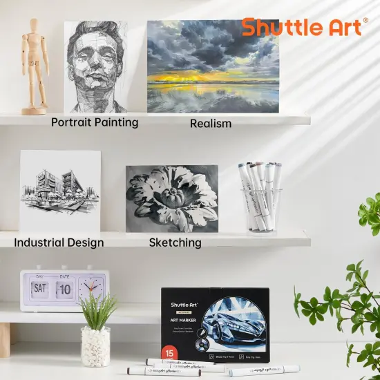 15 Colors Grey Tones Dual Tip Art Marker, Alcohol Based Marker Pens Double Ended with Fine and Chisel Point Tips {5}