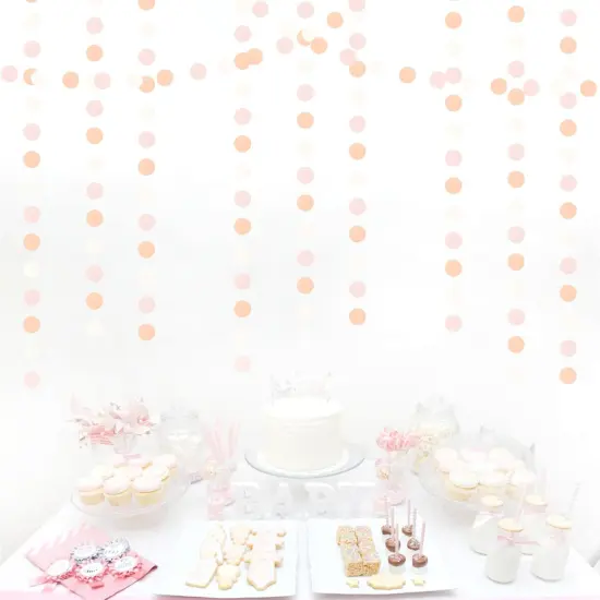 Peach-Pink White Party-Decorations Paper Garland - 52ft Princess Birthday Streamers Banner,Boho Bridal Baby Shower Bachelorette Wedding Hanging Supplies Decor {2}