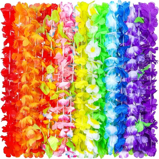 24 Pieces Hawaiian Leis Tropical Flower Necklace Hawaiian Colorful Garland Party Decorations {1}