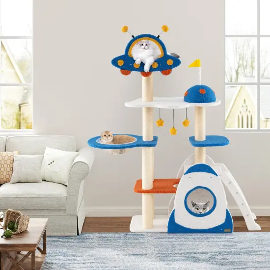 Multicolor Space Theme Multi-level Cat Tree Tower with Full Covered Sisal Scratching Posts {3}