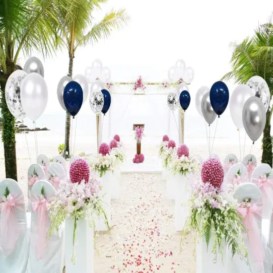 Navy Blue and Silver Confetti Balloons, 50pcs 12 inch Metallic Silver and White Pearl Party Balloons {5}