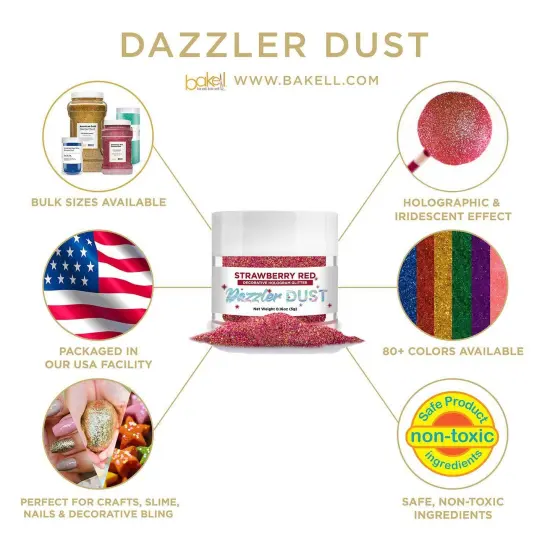 Bakell - Strawberry Red Dazzler Dust (5g, 1x Jar) Non-Toxic Decorating Glitter for Arts and Crafts {4}