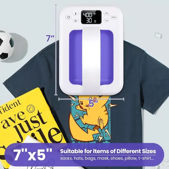 Heat Press Machine For T Shirts, 7" &times; 5" Portable Mini Heat Press Fast Even Heat, Easy Press T Shirt Printer Machine for HTV Vinyl and Heat Transfer Sublimation for Tote Bags, Hat,DIY Projects(Violet) {3}