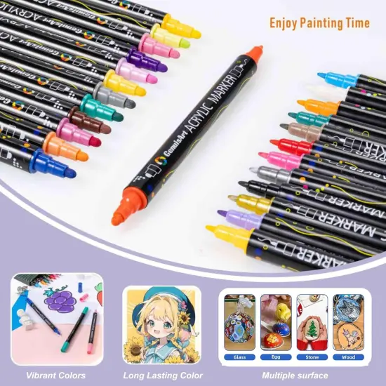 24 Colors Acrylic Paint Pens, Acrylic Paint Markers Dual Tip, with Dot Tip and Fine Tip, Acrylic Markers for Rock Painting, Wood, Canvas, Fabric, Paper, DIY Crafts Making Art Supplies {4}
