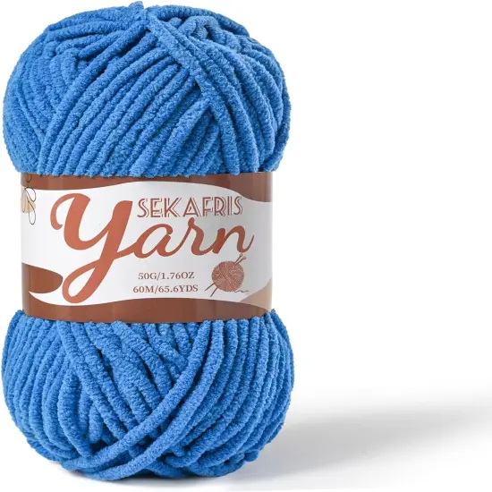 Fluffy Velvet Yarn for Crocheting，Baby Blanket Yarn for Crocheting Soft，50g(65.6yds) Amigurumi Plush Chenille Crochet Yarns ，Puzzle Yarns for Crochet Craft (Blue) {1}