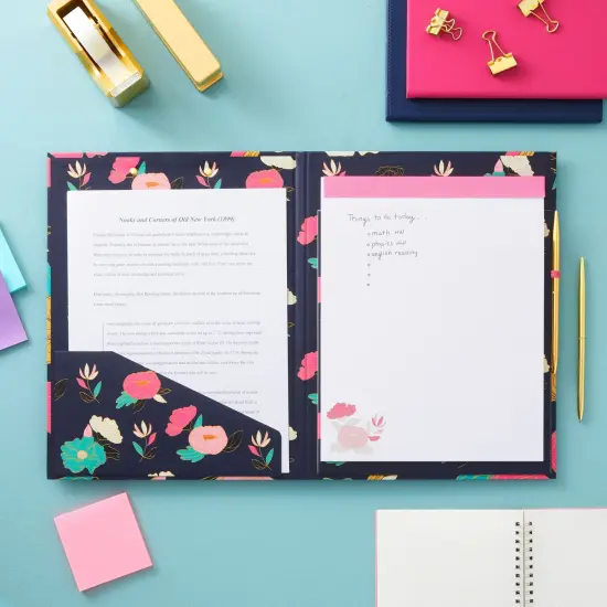 Floral Clipboard Folio with Notepad, Low Profile Clip and Interior Storage Pocket, Cute Clipfolio Business Folder (13 x 9 In) Black {2}