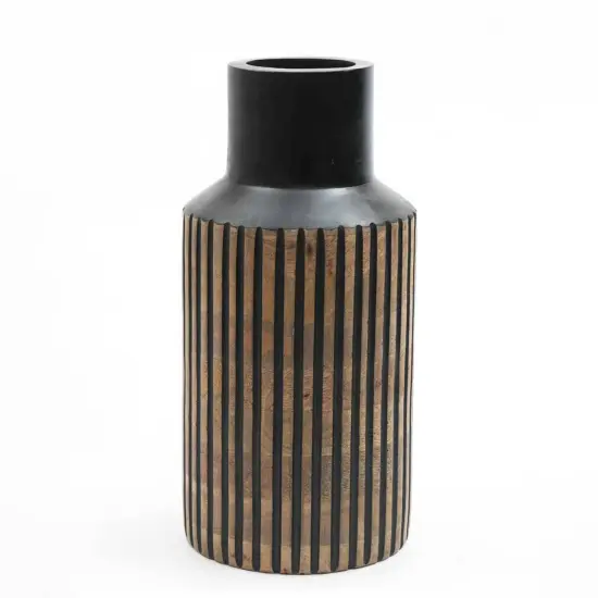 Decorative Handcrafted Wood Vase - 7.5" x 15.5" Black {2}