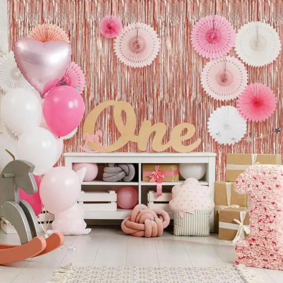 2 Pack 3.3 x 9.9 ft Rose Gold Foil Fringe Backdrop Curtain, Streamer Backdrop Curtains, Streamers Birthday Party Decorations, Tinsel Curtain for Parties, Photo Booth Backdrops, Party D&eacute;cor {5}