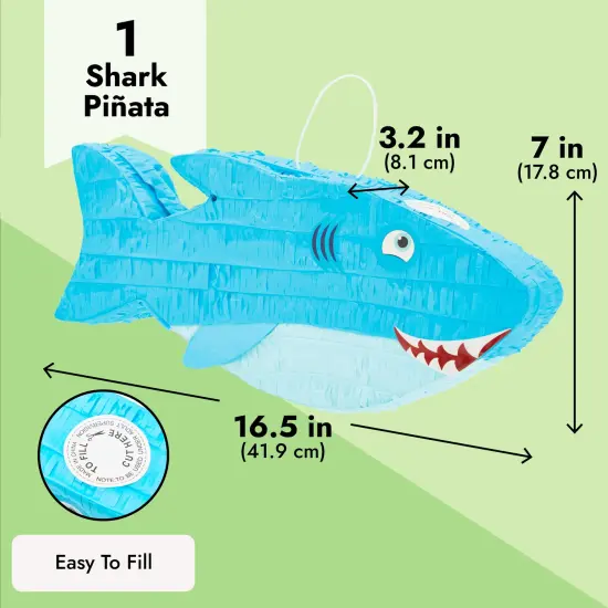 Shark Pinata, Ocean-Themed Fish Pinata, Shark Birthday Decorations, Under the Sea Party Decor (Small, 3.2" x 7" x 16.5"), For Ages 3+ {3}