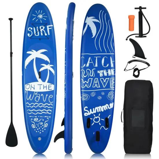 Blue PVC Inflatable Paddle Board Non-Slip Deck Adjustable Paddle Backpack {1}