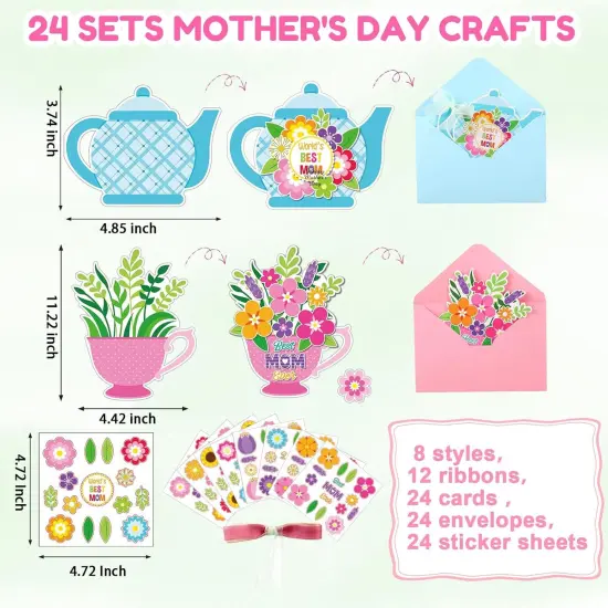 24 Sets Summer Card Making Kits DIY Spring Greeting Crafts Set Include 24 Cards 24 Envelopes 24 Sheets Stickers for Women Men Spring Mothers Day Valentine Handmade Crafts {2}