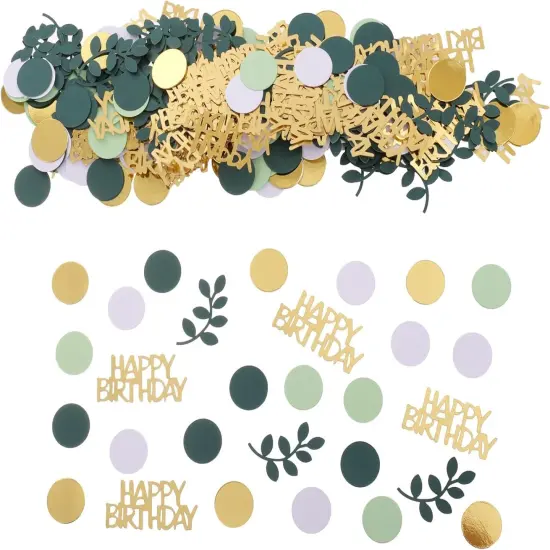 300 Pcs Sage Green Happy Birthday Confetti Greenery Gold Table Confetti Decorations Green and Gold Birthday Party Decorations (Happy Birthday) {1}