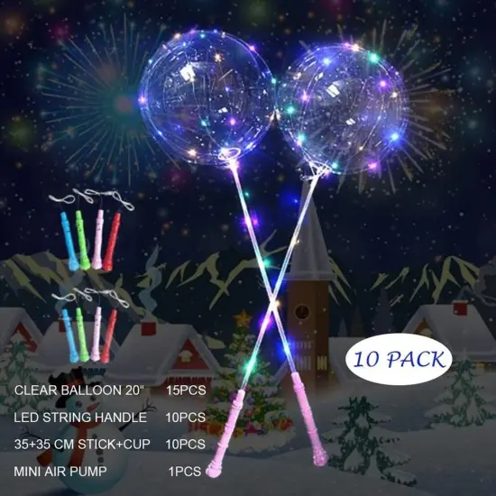 10 Pack LED Bobo Balloons with Stick and Pump,Transparent LED Light Up Balloons,with String Lights for Party Birthday Wedding Festival Decorations (Colorful) (Multicolor) {4}