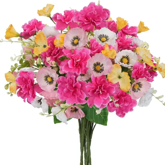 6 Bundles Summer Tabletop Floral Arrangements Artificial Flowers Silk Poppy Flowers for Decoration Real Touch Fake Flowers with Stems Faux Wildflowers {2}