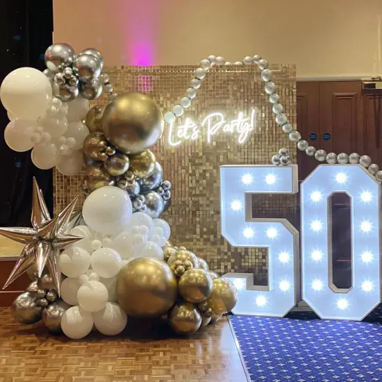 Gold and Silver Latex Balloons, 60 Pcs 12 Inch Metallic Gold Silver and White Confetti Balloons {2}