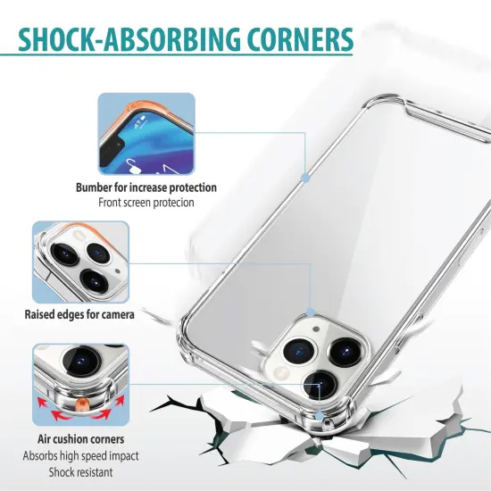 Crystal Clear Case For iPhone 12 / 12 Pro (6.1 inch), Shockproof TPU Bumper Shock-Absorbing Corners Protective Transparent Cover, by Insten {2}