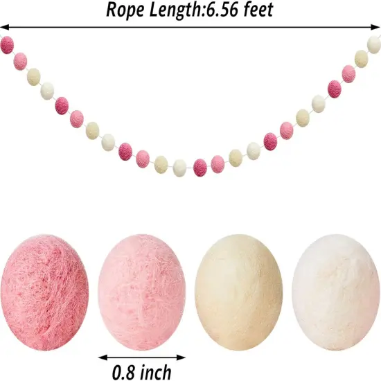 2 Pieces Wool Felt Rainbow Ball Garland Colorful Pom Pom 6.5 ft Long 24 Ball Garland for Easter Mardi Gras Halloween Thanksgiving Xmas Black History Month (Pink,Light Pink,Beige,White) {2}