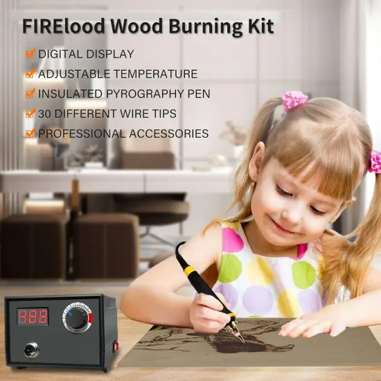 Wood Burning Tool,Wood Burning kit Pen 25~750℃,Professional Wood Burning kit,with Digital Thermometer Temperature Adjustable Temperature,1 Wood Burning pens, 30 Wood Burning Pen Tips {5}