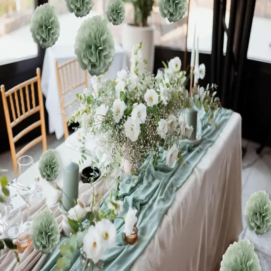 9PCS Dusty Sage Green Tissue Paper Pom Poms Flowers Wall Hanging Backdrop Streamers for Botanical Neutral Baby Shower Wedding Birthday Bridal Shower Nursery Room Garden D&eacute;cor {4}