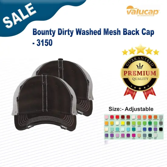 Valucap&reg; Bounty Dirty Washed Mesh Back Cap Black/ Silver {3}