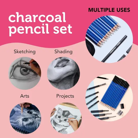 Drawing Pencils for Sketching & Shading. Art Sketch Pencils Set for Adults & kids. Drawing Supplies Sketch Kit with 21 Graphite & Charcoal Pencils. {3}