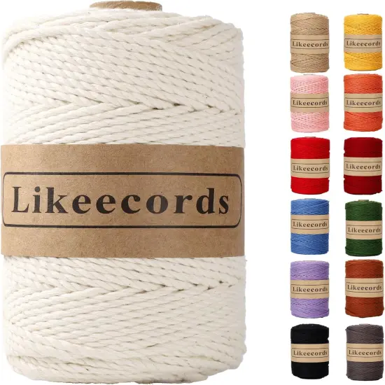 Cotton Macrame Cord, 3mm x 100m, 3 Strand Twisted, Macrame Rope & String for Craft, Knitting, Plant Hangers, Wedding & Christmas Decor (Natural White) {1}