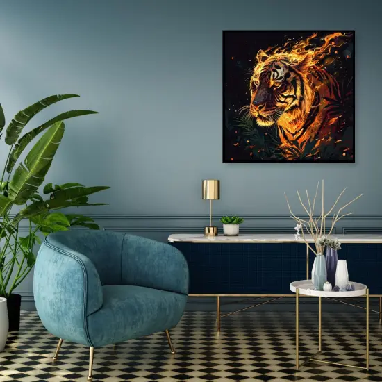 Tiger Diamond Art Kits for Adults, Fire Tiger Round Full Drill Diamond Painting Kits for Beginners Gem Art Painting Kits, DIY 5D Diamond Dots Painting with Diamond Arts and Crafts 12x12inch {5}