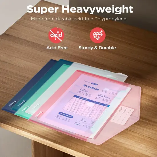 10Pack Envelopes, Clear Folders for Documents, Trendy Colors, Super Heavyweight Plastic Document Holders, Storage Pouches, File Envelopes for School & {3}