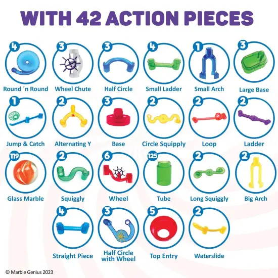 Marble Genius Marble Run - 300 Complete Pieces Maze Track Easter Toys for Adults, Teens, Toddlers & Kids Ages 3-14 Years Old, (181 Translucent Marbulous Pieces + 119 Glass-Marble Set), Extreme Set {5}