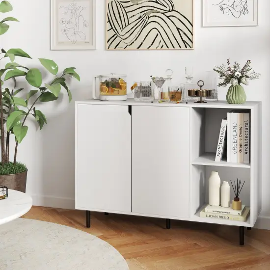 42 Inch Sideboard Buffet Cabinet Kitchen with Adjustable Shelves-White {2}