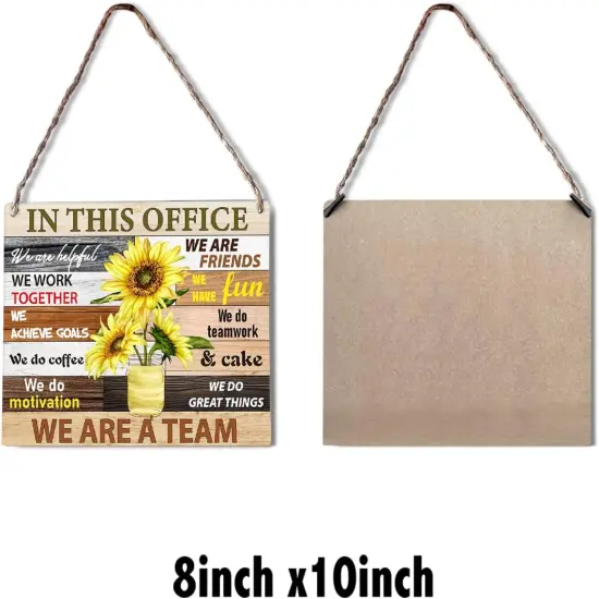 Inspirational Summer Sunflower Signs Wall Decor Teamwork Quotes Sunflower Rustic in This Office We are Friends,We are a Team Wood Plaque Wooden Hanging Sign Decoration for Home Office Door 8 x 10 {2}
