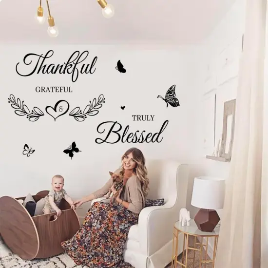Inspirational Quote Wall Decor Thankful Grateful Blessed Wall Decal Quote Faith Vinyl Lettering Wall Stickers for Home Decor Living Room TV Background Home Decoration {3}