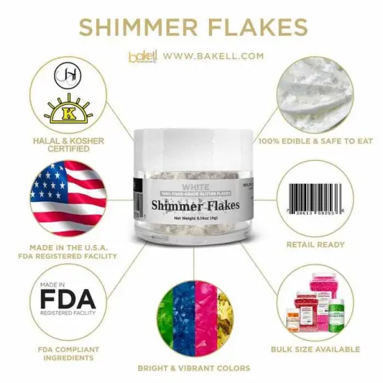 White Edible Shimmer Flakes 4 Gram Jar {4}