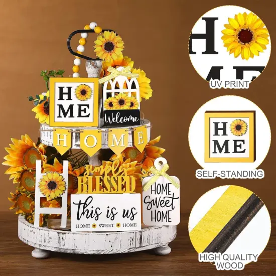 11 Pcs Sunflower Tiered Tray Decor Set {4}
