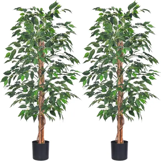 2Packs 4FT Artificial Ficus Tree, Fake Plants with Sturdy Plastic Nursery Pot,Faux Ficus Trees for Home Office Living Room Indoor Outdoor Decor Perfect Housewarming Gift (4FT-2Packs) {1}