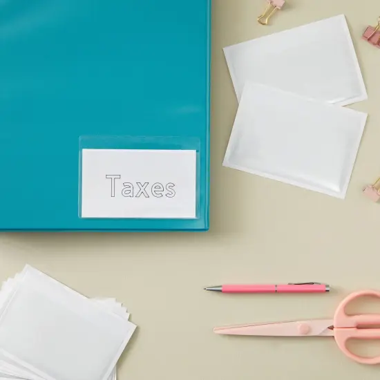 100 Pack Clear Self-Adhesive Pocket Label Holders for Index Cards 3x5, Bulk Top Load Plastic Sleeves for Storage {4}