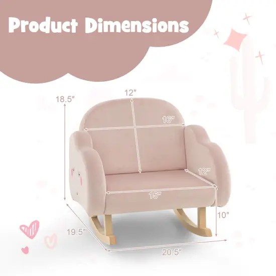 Pink Upholstered Kids Rocking Chair with Wooden Legs and Ergonomic Backrest and Armrests {5}