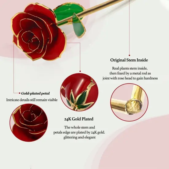 Gold Dipped Rose 24k Red Gold Plated Rose - Everlasting Long Stem Real Rose Exquisite Holder, Romantic Gift for Valentine's and Mother's Day, Gfts for Her Anniversary {3}