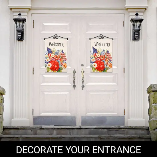 G128 Combo Pack Garden Flag Hanger 14IN & Garden Flag Welcome American Flag Flowers Printed 12x18IN Double Sided Yard Garden Lawn Decoration {6}