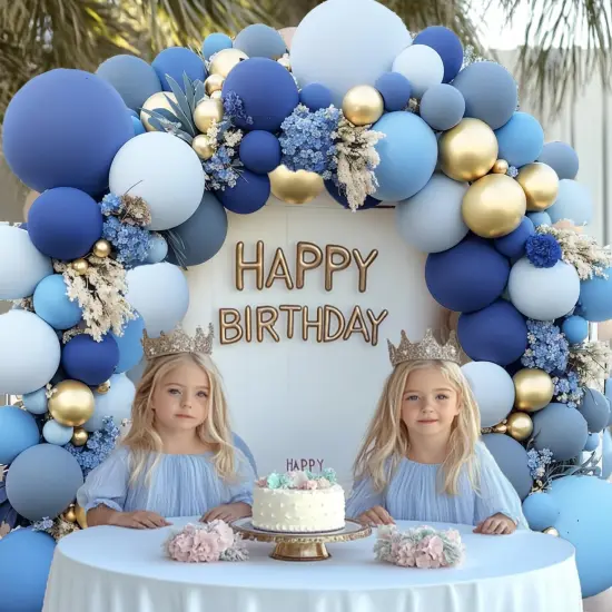 Dusty Blue Gold Balloons Arch Kit, Double Stuffed Pastel Balloon Arch Pastel Light Dark Denim Pale Blue Balloons With Blue Gold Balloons for Baby Shower Birthday Wedding Graduation Party Decorations {5}