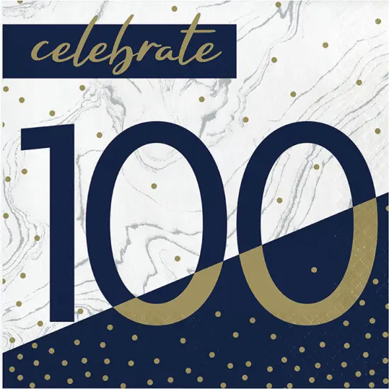 192 pc Bulk Navy and Gold 100th Birthday Luncheon Napkins {1}