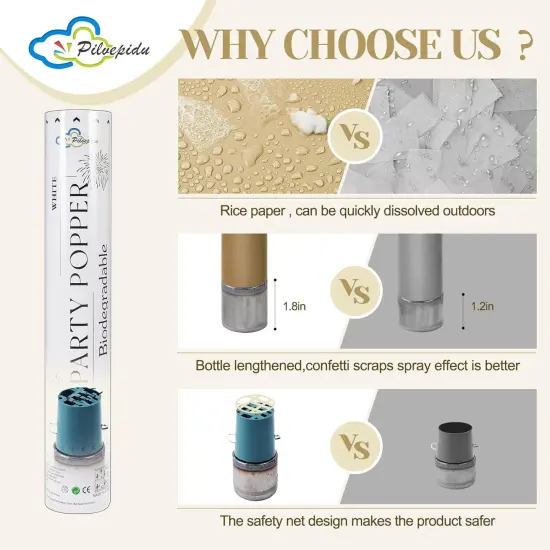 White Confetti Poppers,Rice Paper For Wedding,Biodegradable Cannon,6Pack Biodegradable Confetti Party Shooters Air Power, Party For Lawns Wedding,Birthday,Outdoor Celebrations {2}