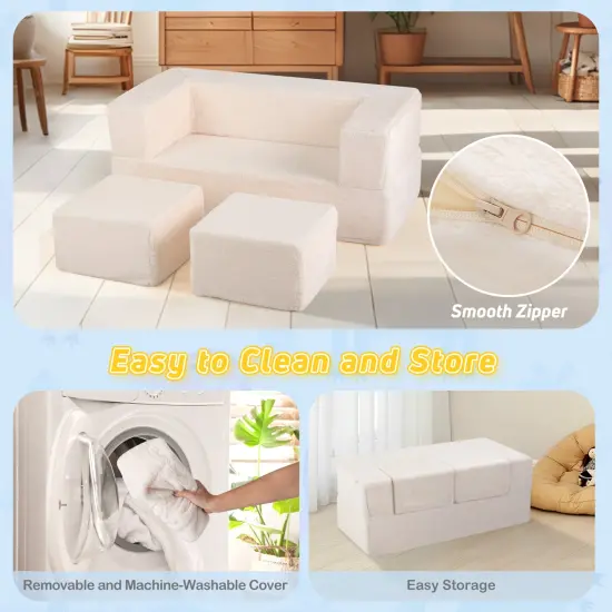 Beige Foam Convertible Kids Sofa Couch with Soft Plush Cover Ideal Gift for Birthday or Christmas {6}