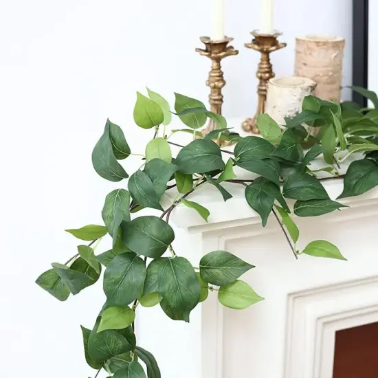 2 Strands Artificial Scindaps Vines Garland 73" Fake Vine with Silk Green Leaves Faux Hanging Plants Greenery Decoration for Bedroom Wall Party Wedding Apartment Room Decor (Scindapsus) {3}