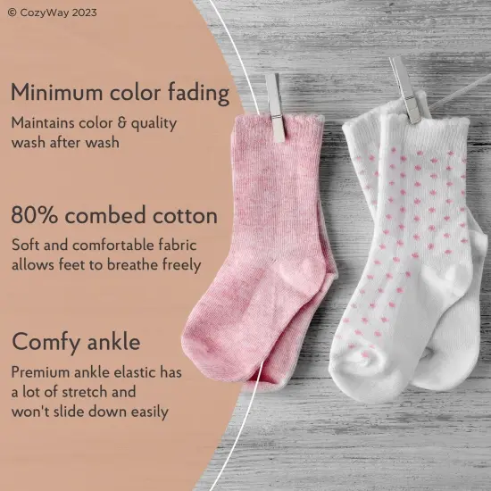 CozyWay Baby Girl Socks With Grippers - Non Slip Ankle Grip Socks for Girls Babies Infants - Soft Comfy Cotton - For Ages 1-11 Months - Multi Color - 12 Pack Multicolor {2}