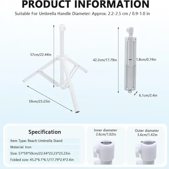 Summer Beach Umbrella Stand Base,Portable Foldable Sun Umbrella Stand White Triangular Iron Support Base for Patio Beach Garden Camping Fishing Outdoor Sunshade Stand {2}