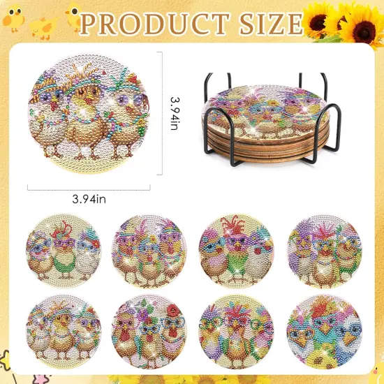 Chicken Diamond Art Painting Coasters - 8PCS Rooster Diamond Art Kits {3}