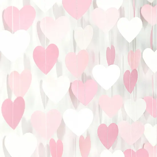 Pink-White Girls Birthday Party-Decorations Heart-Garland - 52Ft Proposal Valentines Wedding Paper Streamers Banner,Baby Bridal Shower Engagement Bachelorette Decor {1}