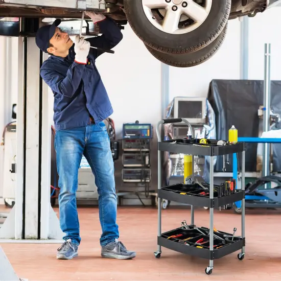 Black 3 Layer Detailing Tool Rolling Utility Cart with Multiple Divider and Bottle Holder {2}