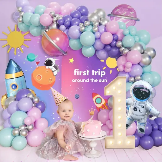 161pcs Space Balloons Arch Kit Outer Space Party Decorations with Space Astronaut Rocket Pink and Purple Balloons Space Themed Birthday Party Baby Shower Decorations {5}